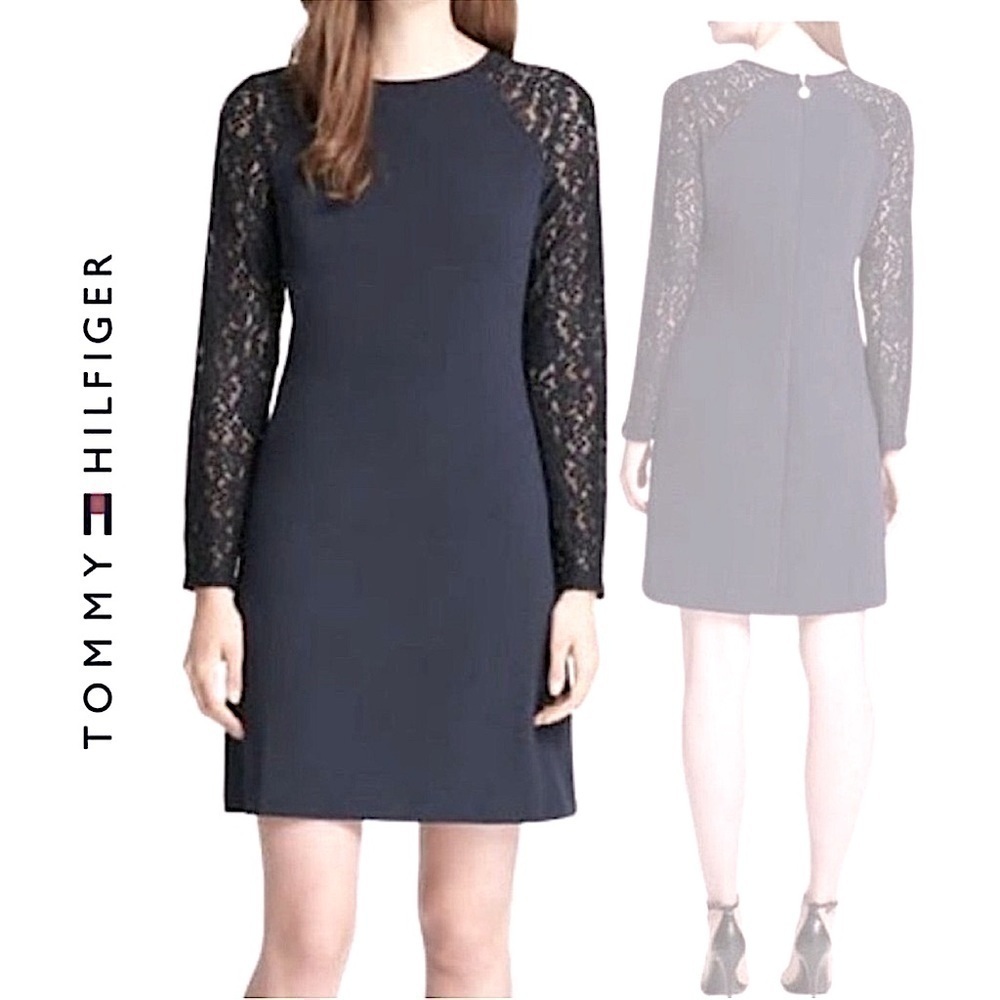 Tommy Hilfiger Black Dress with Lace Long Sleeve
